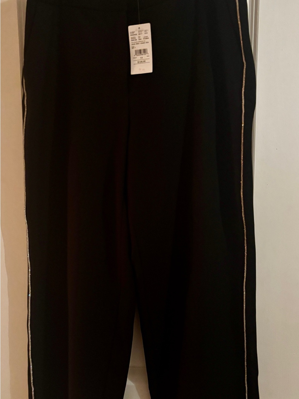 Black Dress Pants with Silver-Sparkling Side Stripe